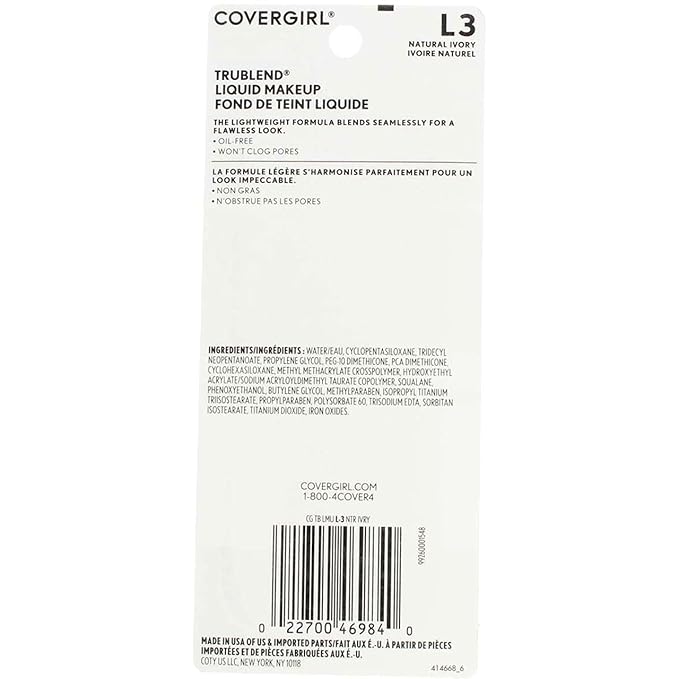 COVERGIRL Trublend Oil-Free Liquid Foundation, Lightweight, Dewy Finish, 1 Fl Oz, Hydrating Foundation, Moisturizing Foundation, Cruelty-Free Foundation, Blends Seamlessly, Won't Clog Pores-BrightBean Baby