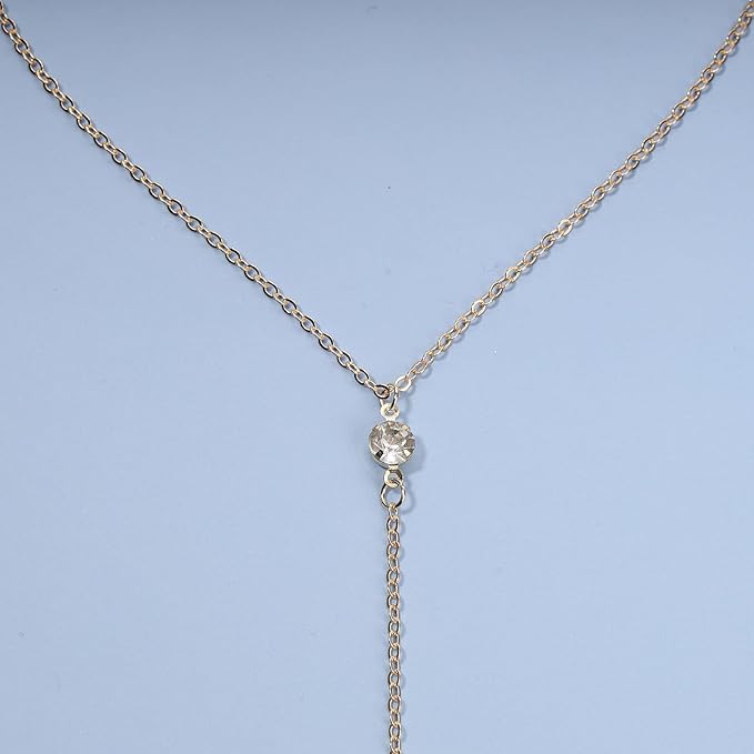 Boho Crystal Y Drop Necklace Choker Gold Long Y Necklace Chain Minimalist Cz Lariat Necklace Classic Simple Y Lariat Necklace Jewelry for Women and Girls Gifts-BrightBean Baby