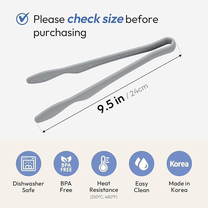carrotez Silicone Tongs for Cooking, Anti-Slip,Non-Scratch Kitchen Tongs 9.5 inch Silicone Tongs 1Pack - Gray