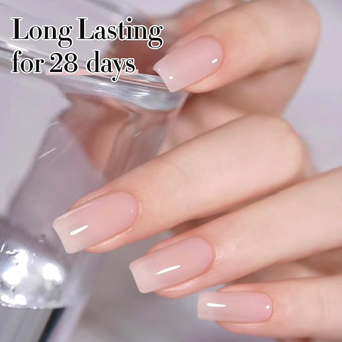 Double Rhythm Translucent Gel Polish Sheer Neutral Natural Light Milky Same Color Same Bottle 15ML Jelly Nail Polish Nail Art DIY at Home (Milky Pink-A1377)-BrightBean Baby
