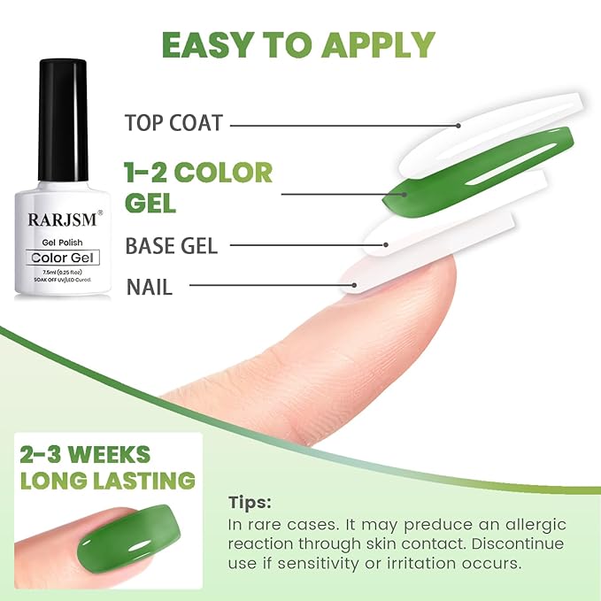 RARJSM Green Jelly Glass Gel Nail Polish Set 6pcs Clear Crytal Army Dark Jade Sage Green Transparent Sheer Amber Series Milky Diamond Cat Eye Gel Varnish LED UV Curing Requires-BrightBean Baby