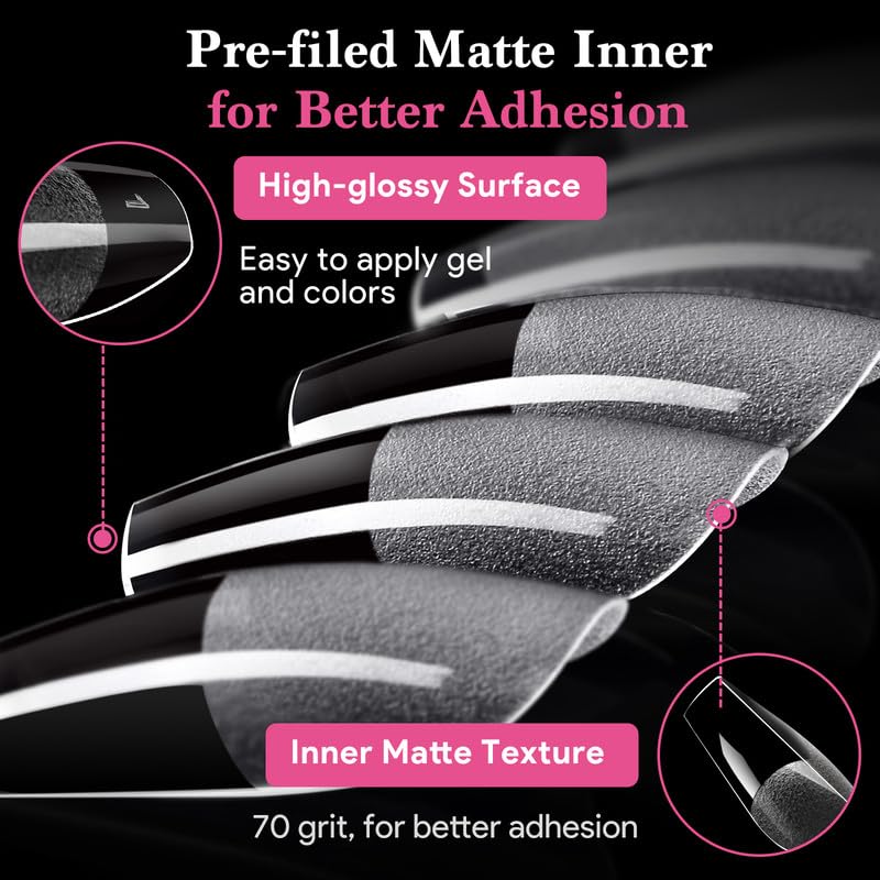 Medium Coffin False Nail Tips, 15 Sizes 510 PCS Clear Soft Press On Fake Nail Pre-shaped Half Matte Full Cover Gel Nail Tip Extensions Strong Thick Long Lasting for DIY Beginners & Salon Manicure-BrightBean Baby