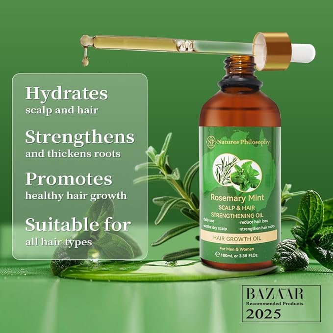 NP NATURES PHILOSOPHY Rosemary Oil for Hair Growth, Hair Growth Oil 3.38 fl oz, Anti-Hair Loss, Quickly Absorbed & Non-Greasy, Aussie Organic Hair Serum for All Hair Types, for Men and Women-BrightBean Baby