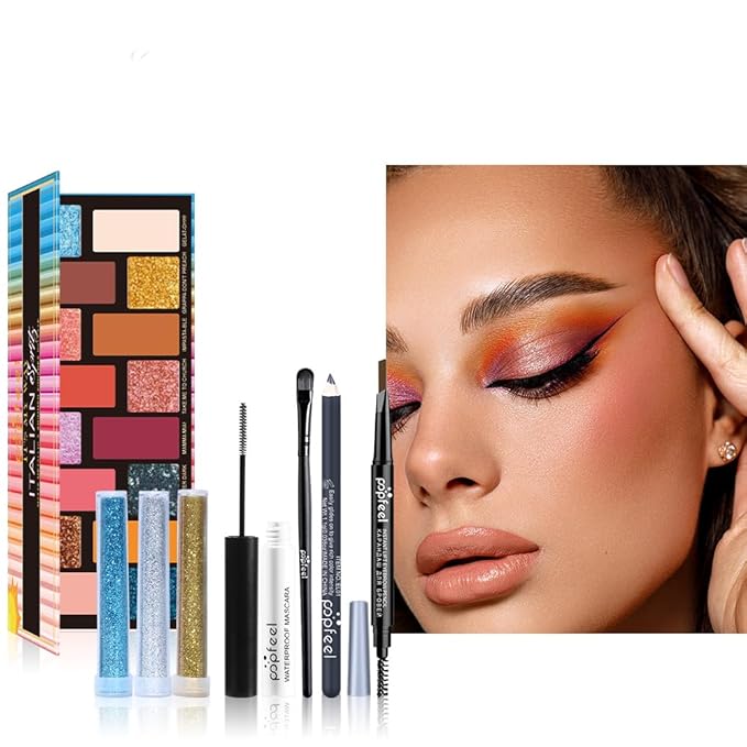 All in One Eyeshadow Palette Makeup Set, Makeup Kit with Rich Color Matte Matalic Shimmer Shadow, Mascara, Concealer Lipstick,Travel Makeup Bundle Holiday Surprising Makeup Box for Women Girl-BrightBean Baby