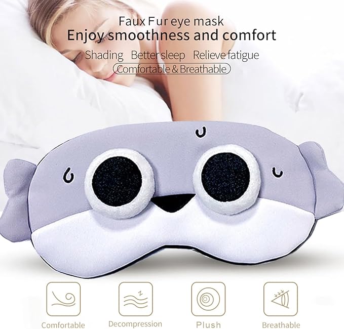 PERFECTSIGHT Fish Sleep Eye Masks, Cute Plush Sleep Eye Cover Lightweight Adjustable Eyeshade Faux Fur Mask Cover for Women Men Kids Sleep Travel Nap, Big Eye Girl, Sacabam-BrightBean Baby