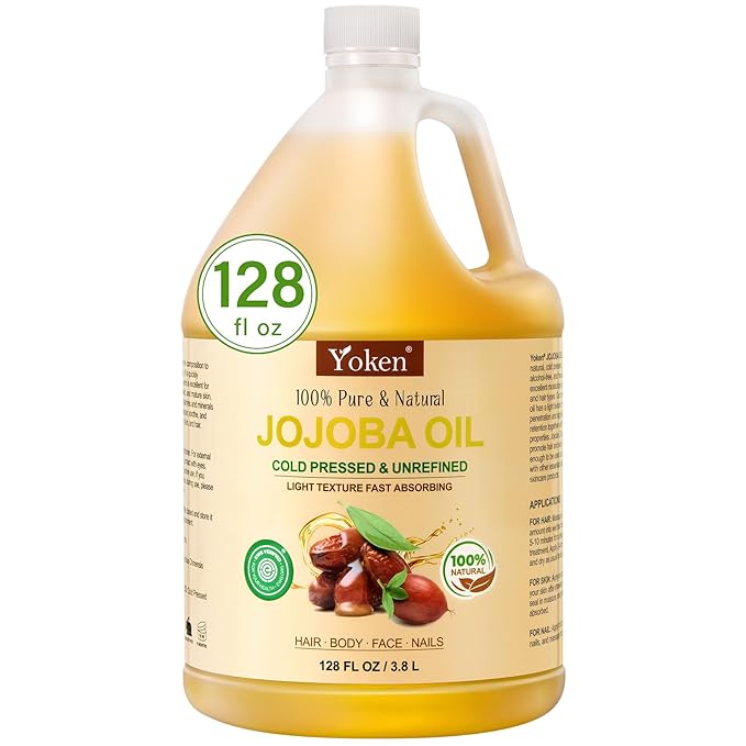 Yoken 1 Gallon Jojoba Oil EWG Verified - 100% Pure Jojoba Oils Bulk Cold Pressed Unrefined Hexane Free Virgin Golden jojoba Carrier Oil for Hair Skin Massage DIY Natural Body Moisturizer-BrightBean Baby