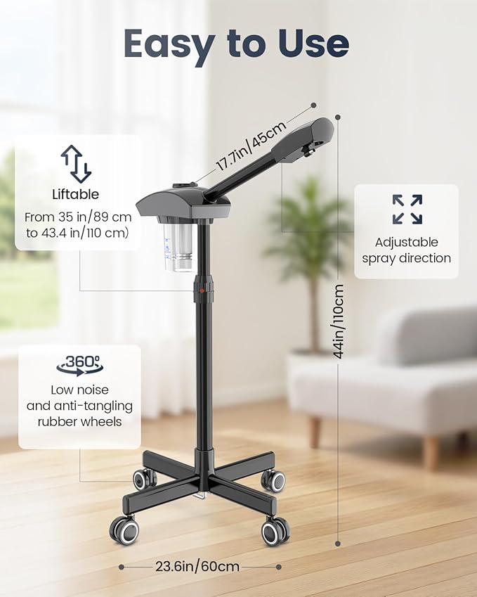 Kingsteam Professional Ozone Nano-Ionic Facial Steamer | Deep Cleansing Hydrating | Salon Home Spa Face Steamer | Pore Cleanser | 60-Min Timer | 360° Swivel | Esthetician Favorite Tool, Black-BrightBean Baby