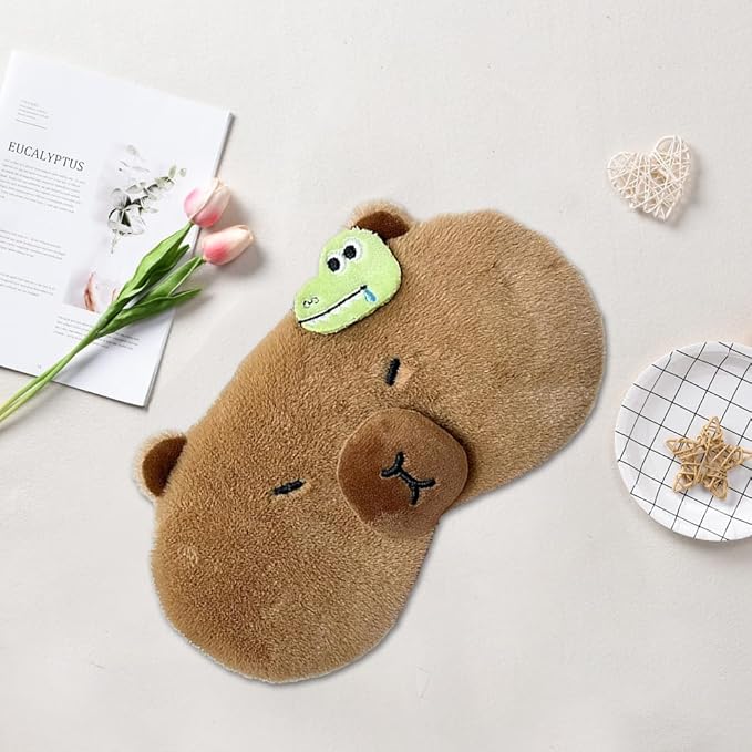 PERFECTSIGHT Cute Plush Eye Mask, Lightweight Adjustable Eyeshade, Faux Fur Cover for Women Men Sleep Travel Nap (Capybara)-BrightBean Baby