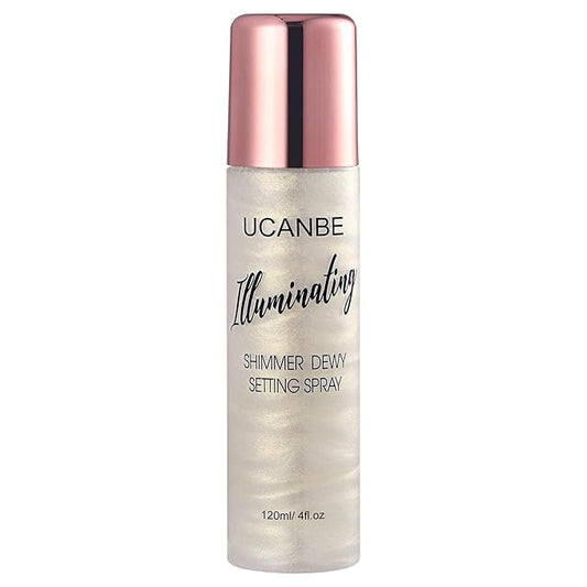 UCANBE Shimmer Dewy Setting Spray – Glowing + Makeup Setting Spray 2 in 1 Lightweight Formula for a Radiant Glow,Long-Lasting Face Mist for Face Body, 4 Fl Oz #Platinum-BrightBean Baby