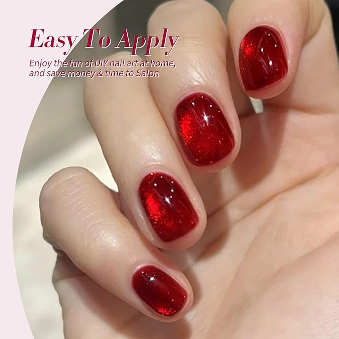Born Pretty Jelly Burgundy Gel Nail Polish Ruby Red Glitter Cat Magnetic Eye Gel Nail Polish Fall Winter Blood Cherry Wine Red Gel Polish Glitter Soak Off Nail Art Salon Manicure Home Gift 7ml 6pcs-BrightBean Baby