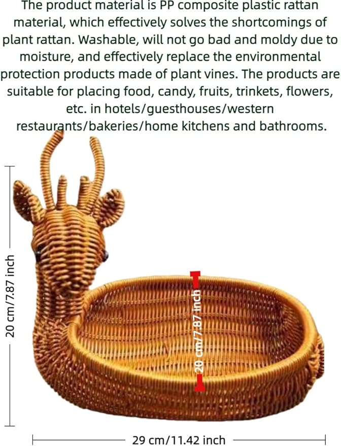 hand-woven round rattan basket storage basket storage box ornaments decorative basket multifunctional picnic food bread basket fruit gift basket key basket. (deer)