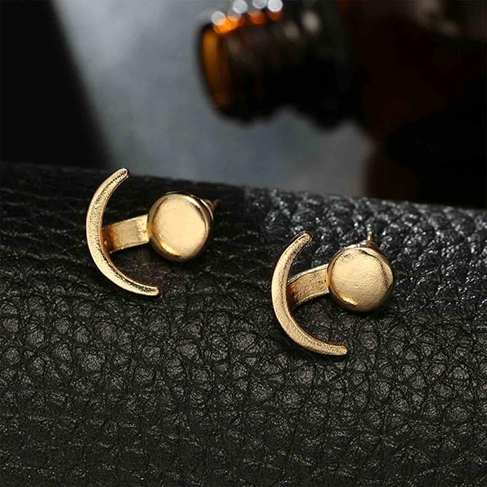 Boho Moon Ear Jackets Earrings Crescent Moon Stud Earrings Gold Sun Moon Earrings Minimalist Double Sided Round Earrings Jewelry for Women-BrightBean Baby