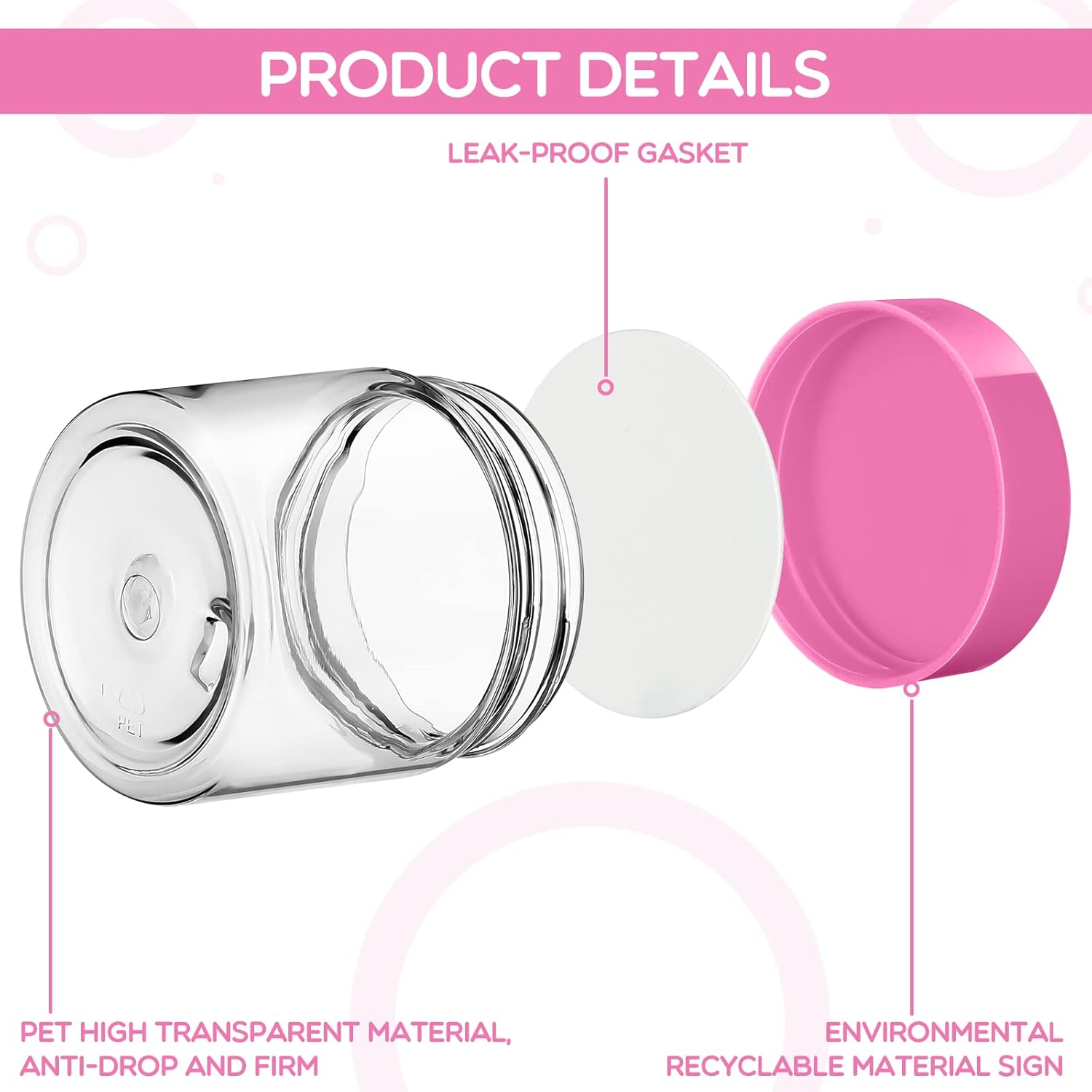 SATINIOR 100 Pcs Plastic Jars with Lids Small Containers Lids Wide Mouth Small Plastic Containers for Lotion Cream Rhinestones Body Butters Travel Storage(2 oz,Pink)-BrightBean Baby