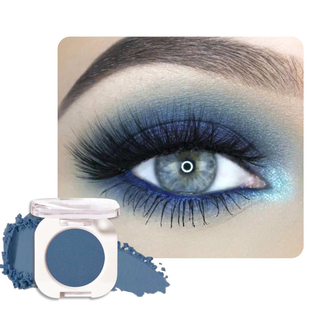 Single Matte Eye Shadow Palette Makeup, Blue Matte Eyeshadow for Women Halloween Birthday Party Wear, Monochrome Eye Shadow Makeup, Pigmented Waterproof Sombras Para Ojos, 34-BrightBean Baby