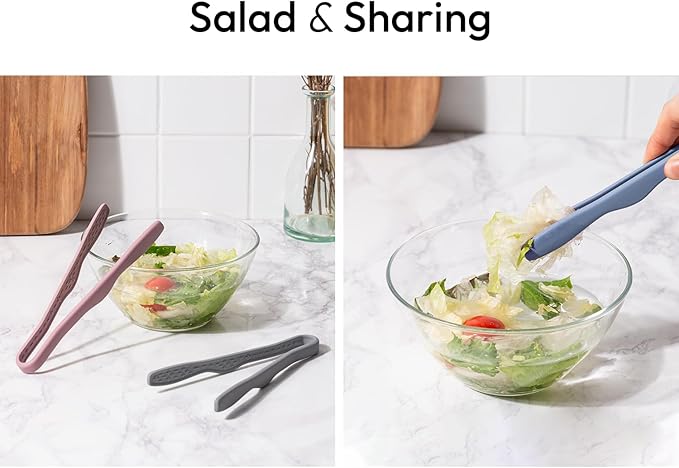 carrotez Mini Silicone Toaster Tongs, Anti-Slip,Non-Scratch Mini Tongs 7 Inch - Modern Grey