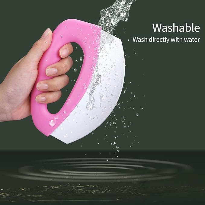 Premium Pizza Cutter Food Chopper-Super Sharp Blade Stainless Steel Pizza Cutter Rocker Slicer with Protective Sheath Multi Function Pizza Knife Kitchen Tools,Dishwasher Safe (Pink)