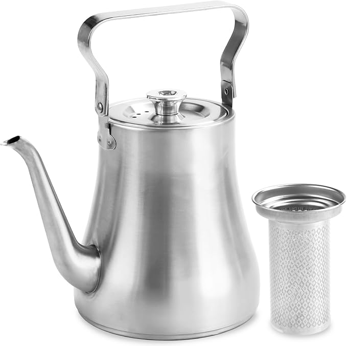 68OZ/2000ML Stainless Steel Teapot with Removable Infuser for Loose Leaf & Tea Bags, Stovetop Safe Tea Maker Water Kettle for Home Kitchen Hotel Restaurant Outdoor, Silver