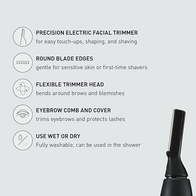 Panasonic Facial Hair Trimmer for Sensitive Skin, Unisex Detailer with Flexible Head, Gentle on Acne, Includes 2 Eyebrow Attachments, Wet/Dry - ER-GM40-K (Black)-BrightBean Baby