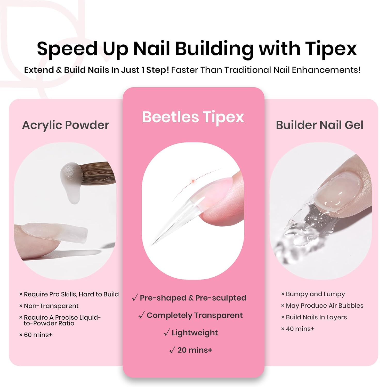 Beetles Tipex Instant Apex Nail Tips Kit Halloween Nails, Stiletto Long, 224pcs 16 Sizes, with Tipex UV Nail Glue Mini Nail Lamp,Pre-Building Pre-Etched Strong Thicker Acrylic Nail Tips Set-BrightBean Baby