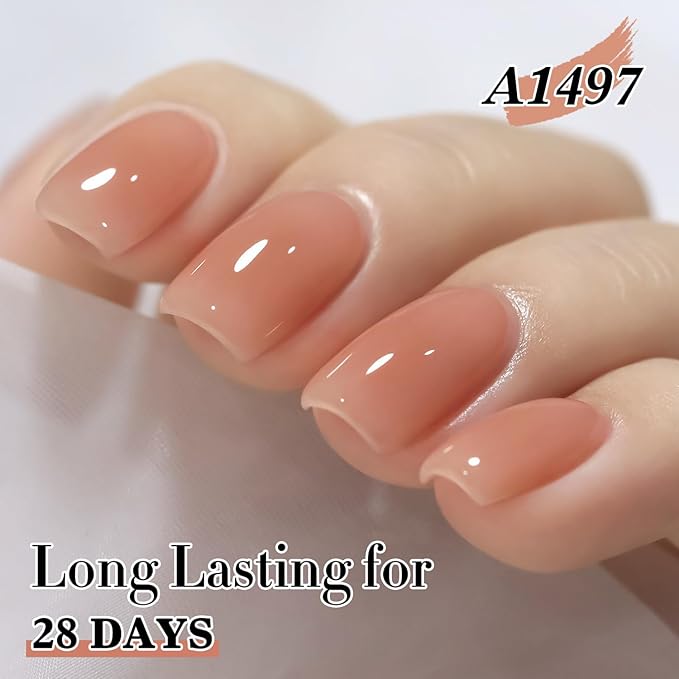 Double Rhythm 0.50 OZ Translucent Gel Polish Same Color Same Bottle Sheer Pastel Neutral Natural Milky 15 ML Jelly UV Nail Art DIY at Home (Light Orange Pink-A1497)-BrightBean Baby