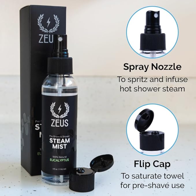 ZEUS 100% Natural Eucalyptus Oil Steam Mist, Aromatherapy Spray for Shower, Sauna, Bath & Pre-Shave, Nasal Relief & Spa-Inspired Refreshment (Made in USA) 4 oz.-BrightBean Baby