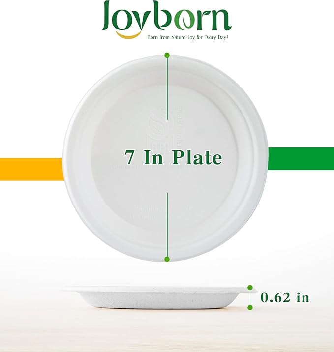 100% Compostable Paper Plates, 7 Inch, 125 Count, Heavy Duty Disposable Plates by Biodegradable Bagasse, Dessert Plates Bulk for Party | Microwave-Safe | Soak-Resistant, Cut Resistant