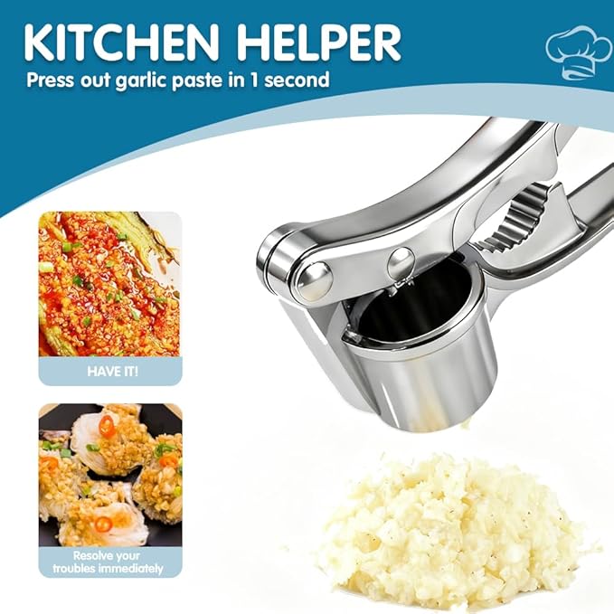 1 Pack Garlic Press, Heavy-Duty Rust-Resistant Garlic Mincer & Crusher with Ergonomic Handle, Easy Squeeze, Easy Clean, Dishwasher Safe