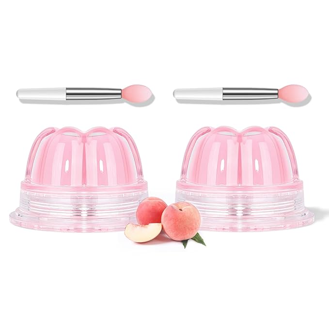 2Pc Jelly Lip Mask Overnight,Fruity Peach Lip Sleeping Mask Day Night Repair Kawaii Lip Balm Hydrate Plump Dry Lip Scrubs Exfoliator,Lip Care Lip Moisturizer with Collagen-Peach-BrightBean Baby