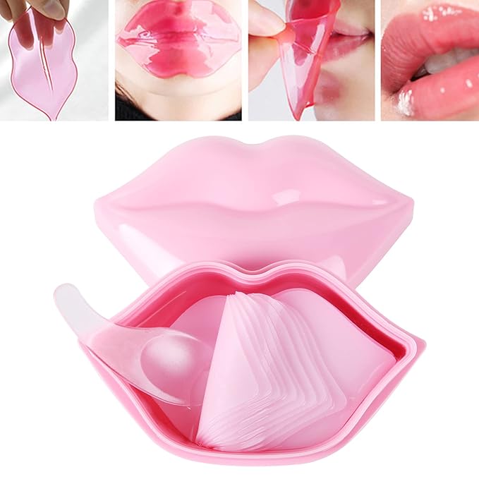 20pcs Pink Lip Masks Sheet,Moisturizing Crystal Collagen Gel Anti-Aging Lip Patches,Reduces Lip Lines Plump Dry Lips Lip Care with Box-BrightBean Baby
