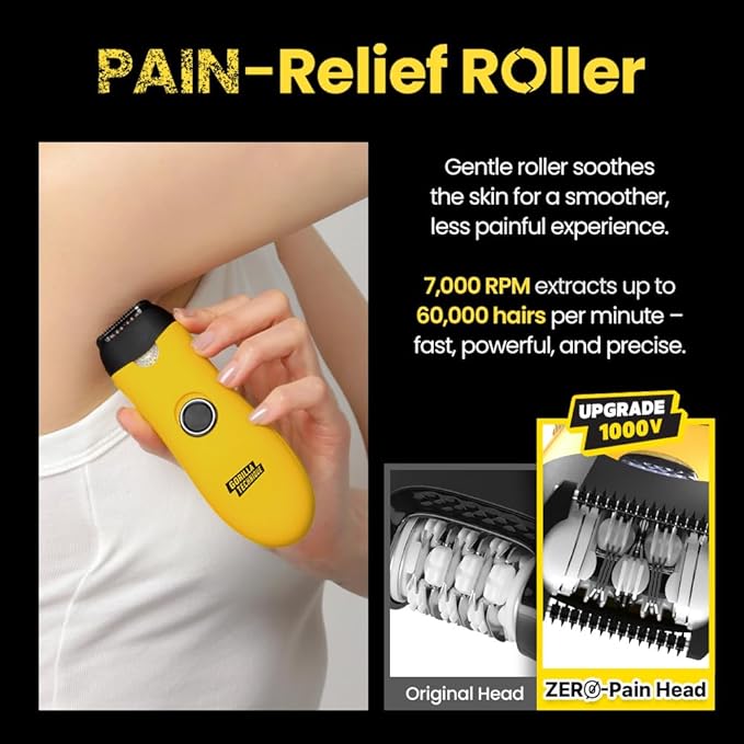 Gorilla Technique Mini Epilator 1000V, Pain Relief Roller, Facial & Body Hair Removal Device, Electric Tweezers for Women & Men, Specialized for Narrow and Sensitive Area, Korean Skin Care - 1000V-BrightBean Baby