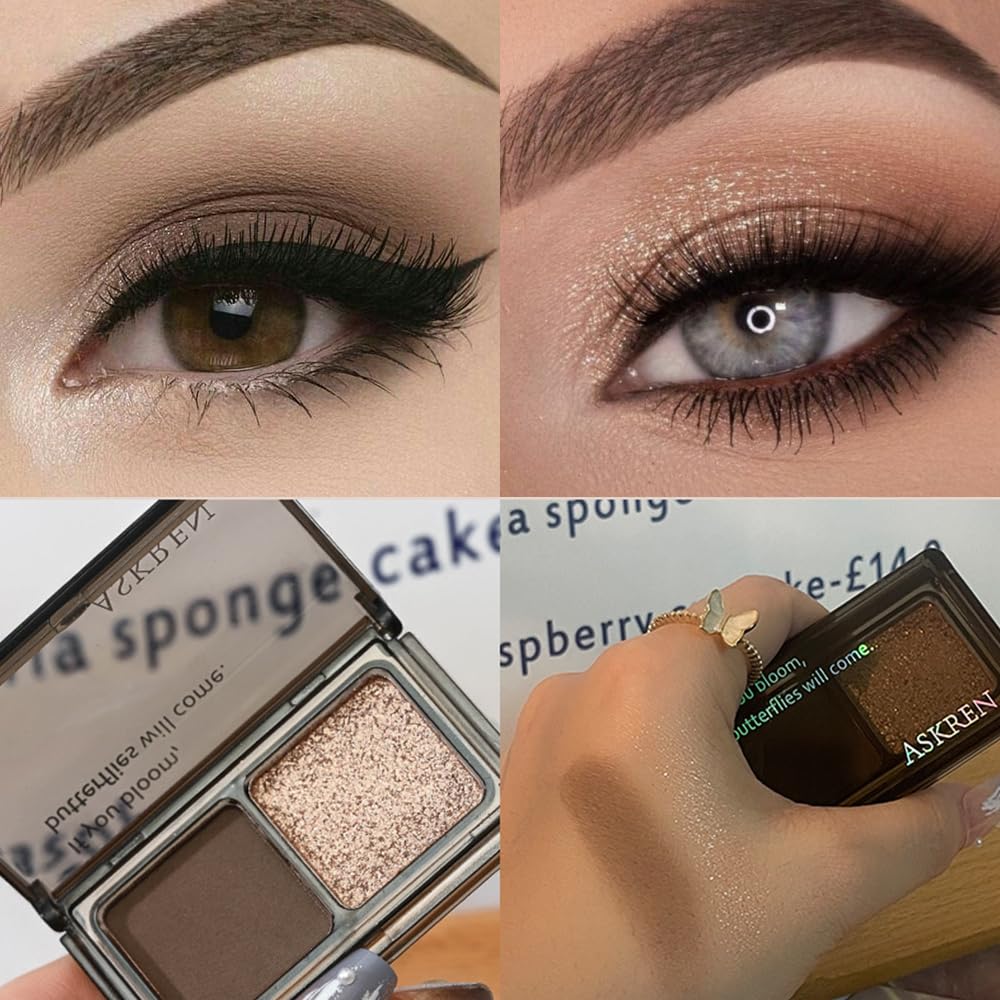 AMY'S DIARY 2 Color Taupe Brown Matte+Golden Champagne Shimmer Eyeshadow Palette – Shimmer matte Shades eye shadow for Eye Makeup, Long-Lasting & Highly Pigmented, Vegan & Cruelty-Free for woman-BrightBean Baby