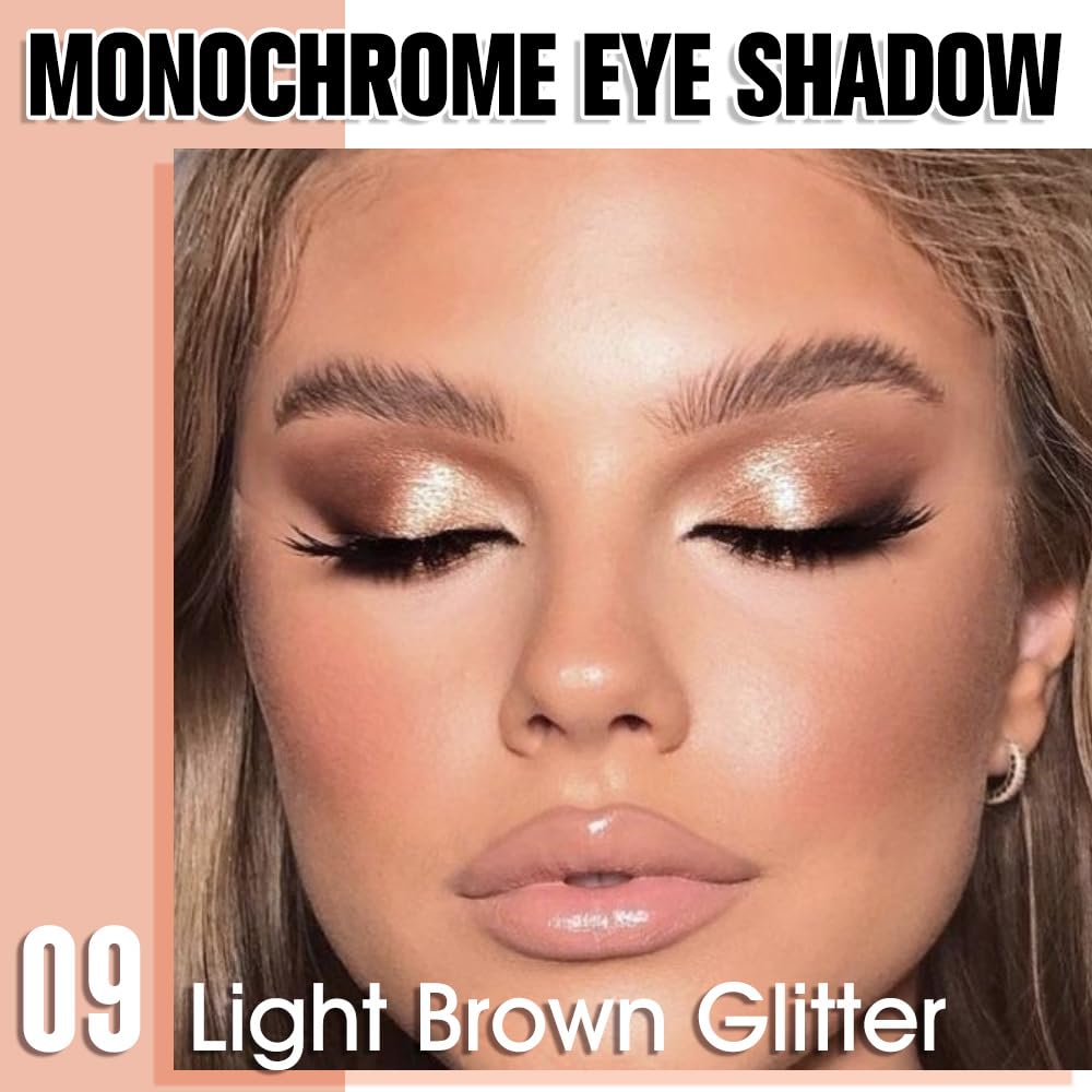 Single Glitter Shimmer Sparkle Eye shadow Palette Makeup, Light Brown Glitter Eyeshadow for Women, Pigmented Waterproof Sombras Para Ojos, Vegan, Talc, Paraben & Cruelty Free, 09-BrightBean Baby