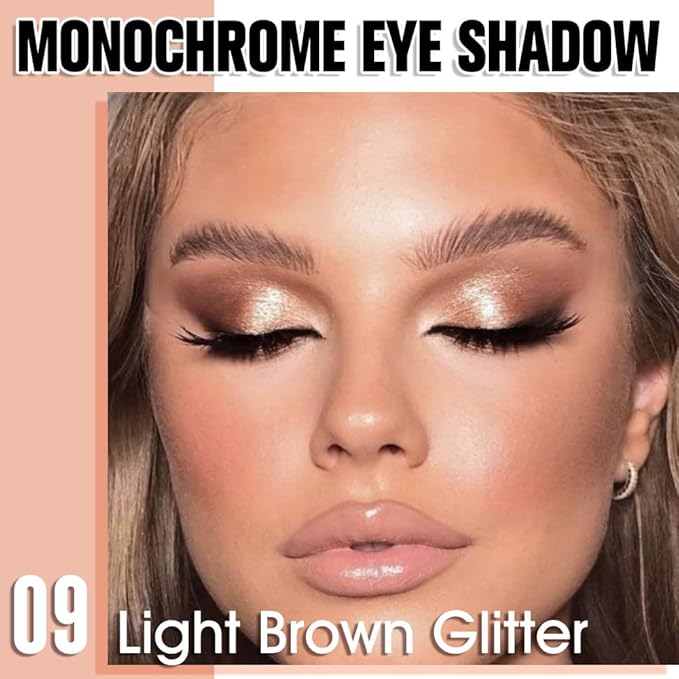 Light Brown Single Glitter Eyeshadow Makeup, Neutral Powde Eye Shadow for Women, Brown Shimmer Singles Eyeshadow Palette Pigmented Waterproof, sombras para ojos,Girls Monochrome Eyeshadows Gift-BrightBean Baby
