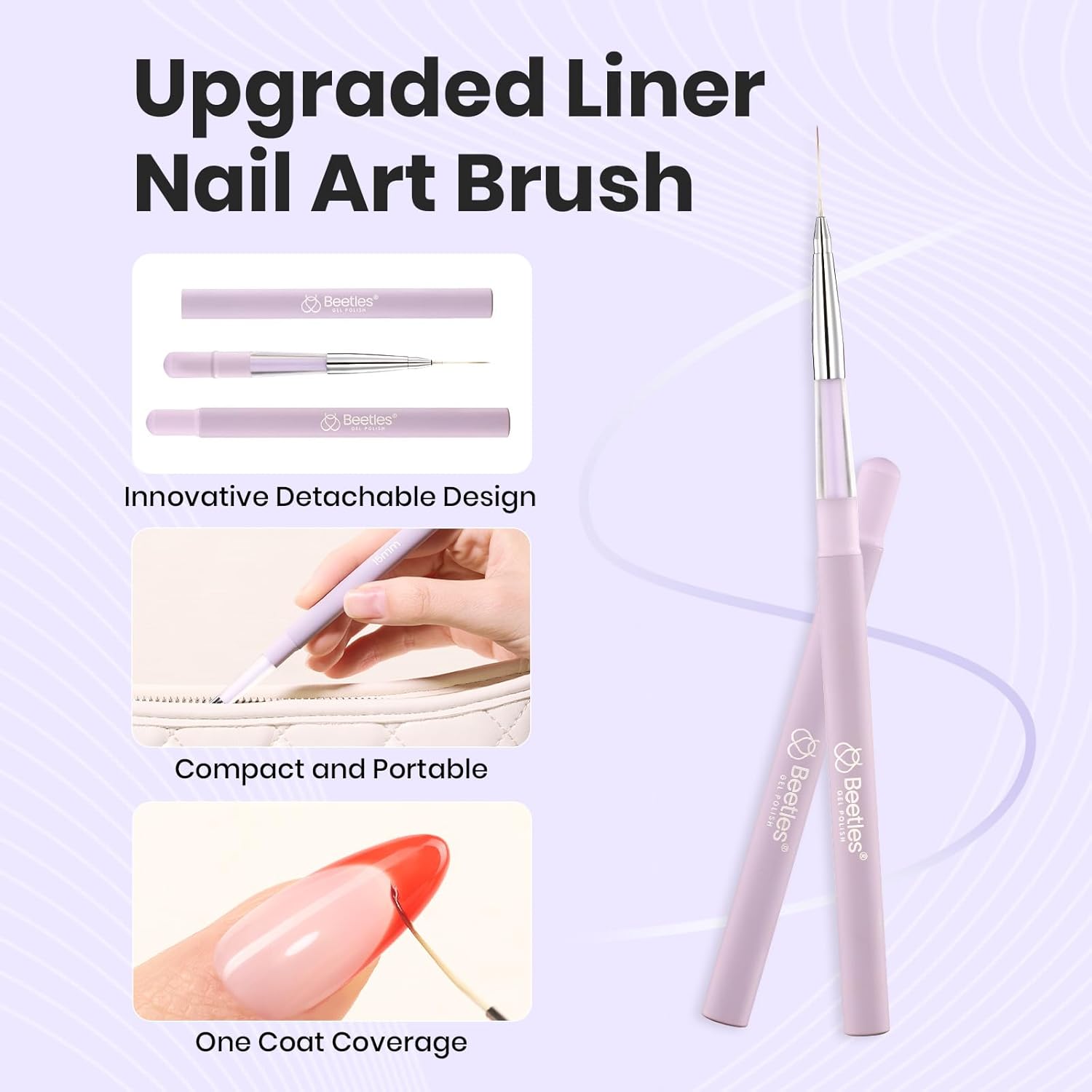 Beetles Nail Art Brushes, 1pcs Liner Brush Size 15mm Painting Art Design Manicure Pen Detachable Handle and Protect Cap Professional Nail Tools for Lines, Details, Fine Drawing-BrightBean Baby