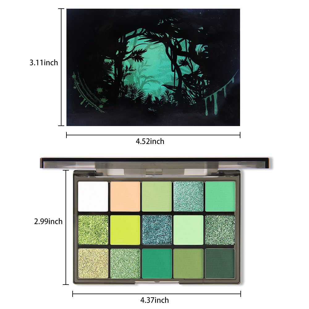 Smokey Green Eye Shadow Makeup Palette,15 Colors Bright Forest Emerald Dark Green Shimmer Matte Makeup Pallet,Long Lasting Waterproof for Daily and Halloween-BrightBean Baby