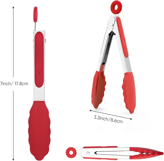 Small Silicone Tongs for Cooking,3 PCS 7-Inch Mini Serving Tong-600°F Heat Resistant Non Stick Stainless Steel Tong s with Silicone Tips Food Tong Cooking Tongs for Salad,Buffet Serving
