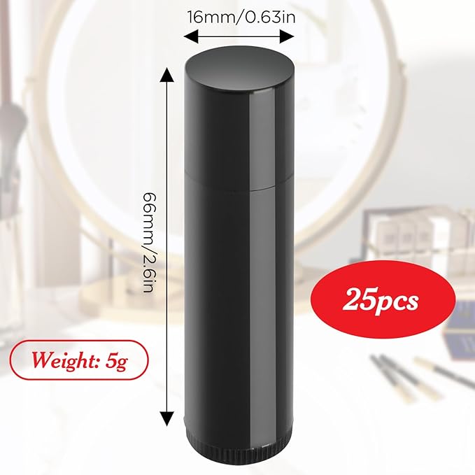 25PCS 3/16 Oz (5.5 ml) Twist up Lip Balm Tubes,Empty Lip balm containers, Echapstick tubes empty, Refillable Lip Balm Bottles, for DIY Homemade Lipsticks,Chapsticks,Homemade Solid Perfume, Black-BrightBean Baby