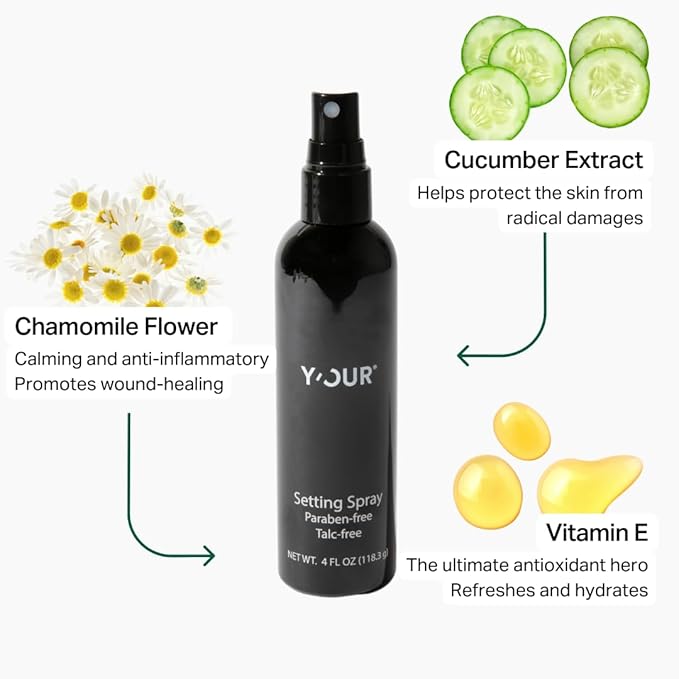 Y’OUR Silk Makeup Setting Spray: Lightweight Hydrating Face Mist; Long-Lasting, Blurring, Natural Finish. Infused with Vitamin E & Minerals, Paraben-Free. Made in USA. 4 fl. oz (118.3g)-BrightBean Baby