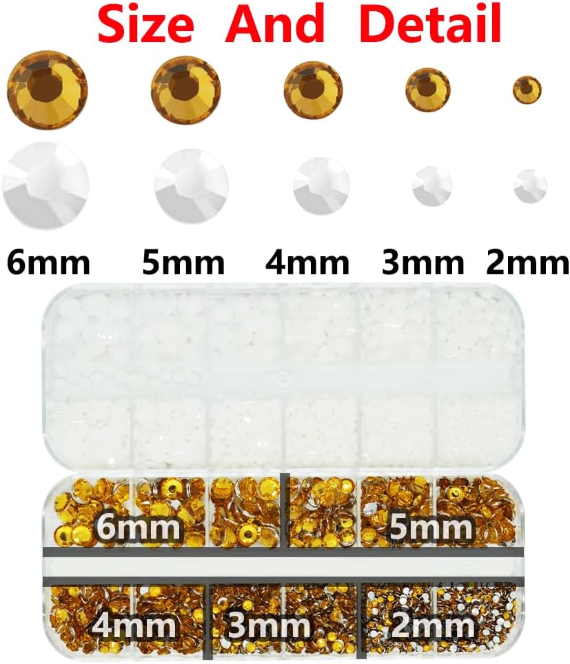 White And Gold Rhinestones with Glue(S8-S30) for Bedazzling,2mm-6mm Non-Hotfix Flatback Nail Gems Beads with B7000, Resin Nail GemsStones Diamond Kit for Bedazzle Crafting, Nails DIY Art Decoration-BrightBean Baby