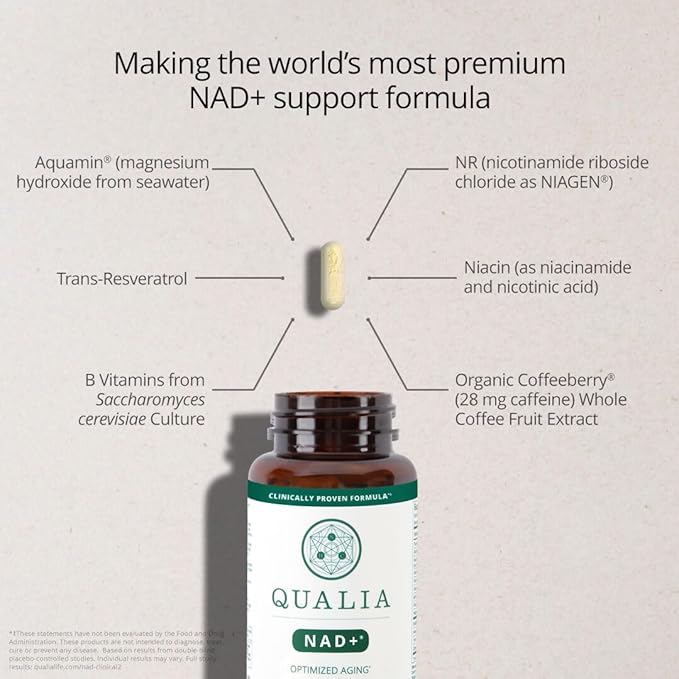 Qualia NAD Supplement — Clinically Proven to Boost NAD+ up to 67%. Optimized Aging, Energy, Focus. Elite NAD+ Booster Ingredients: Nicotinamide Riboside (NIAGEN,) Niacin, Niacinamide (3 Month Supply)-BrightBean Baby