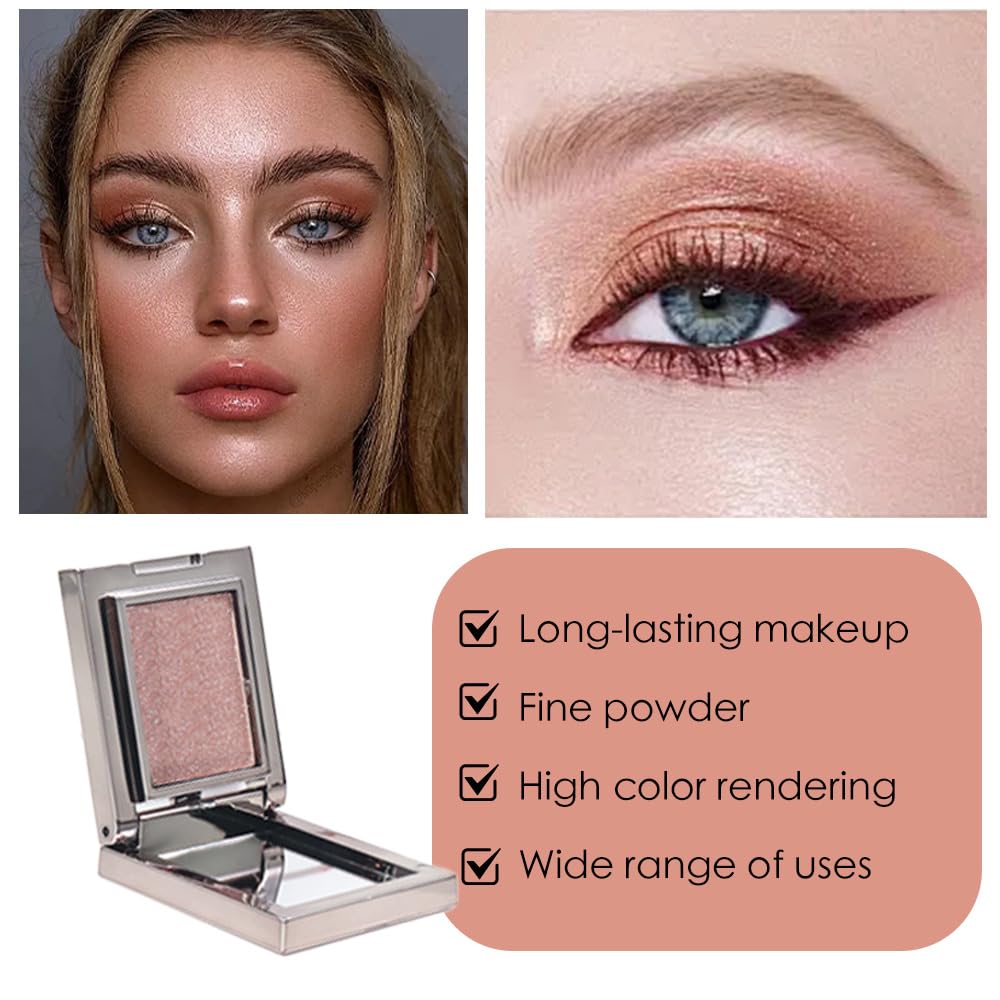 Red Brown Shimmer Single Eye Shadow Palette Makeup with Mirror,Neutral Powder Monochrome Eyeshadow for Older Women,Waterproof Long Lasting Naturing-Looking sombras para ojos-BrightBean Baby