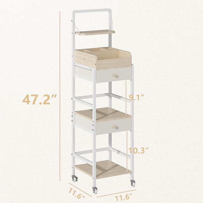 Wisdom Star Makeup Organizer Cart with 2 Drawers, Floor Skincare Organizers, Makeup Storage, Vanity Organizer, Cosmetics Display, Versatile Skin care Perfume Nail Polish Storage Rack for Bathroom-BrightBean Baby