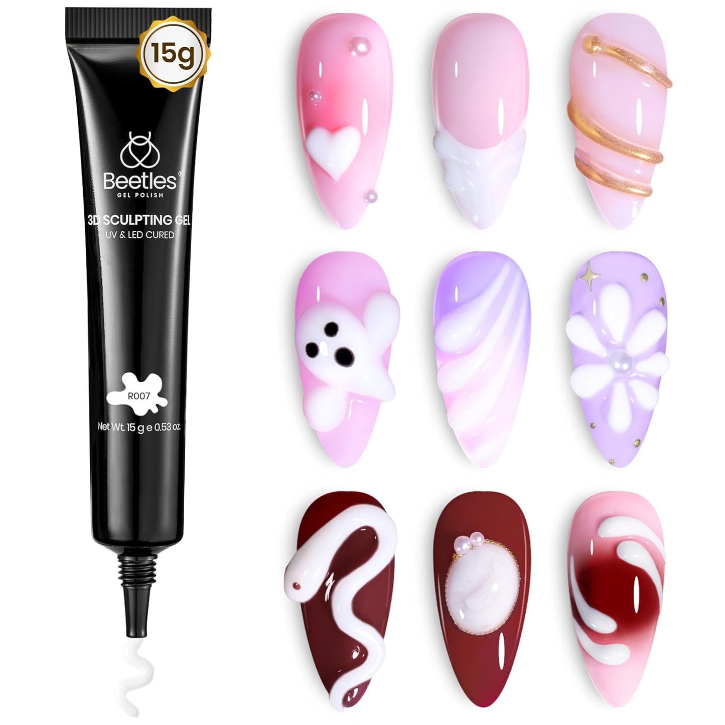 Beetles Sculpting Gel 3D Nail Art - Halloween White No Wipe Nail Polish 3D Rhinestone Building Multi-Function Drawing Gel for DIY Manicure Designs-BrightBean Baby