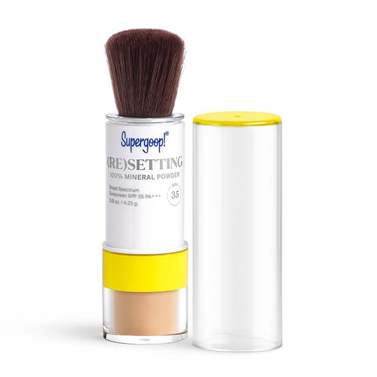 Supergoop! (Re) setting Mineral Powder, Medium - 0.15 oz - Makeup Setting Powder + Broad Spectrum SPF 35 PA+++ Sunscreen - With Ceramides, Olive Glycerides & Coated Silica Spheres-BrightBean Baby