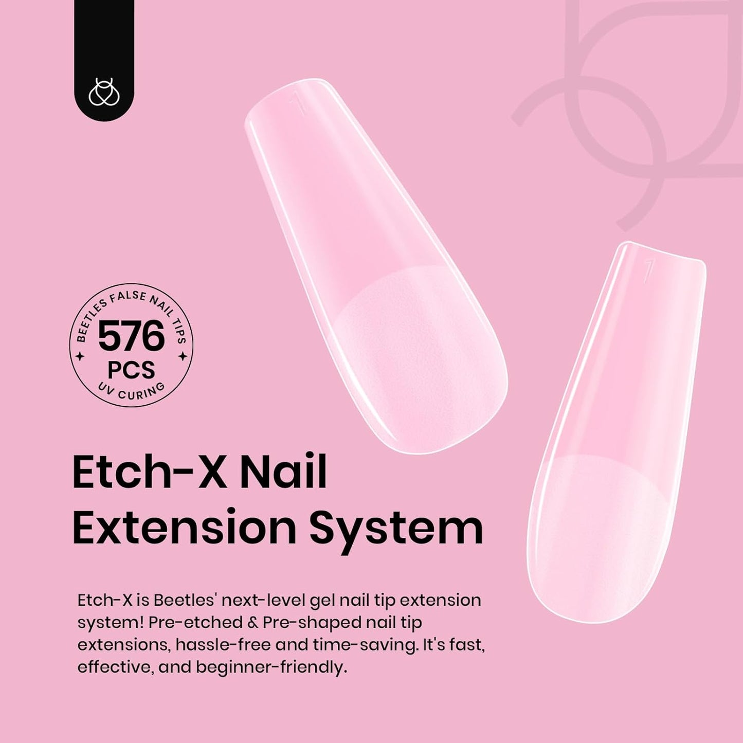 Beetles Gel Nail Tips Medium Coffin 576PCS Etch X Nail Tips, 12 Sizes Pre Shaped Half Matte Press On Nails Full Cover False Nails Acrylic Nails Glue on Nails Extensions Set for Women Home DIY-BrightBean Baby