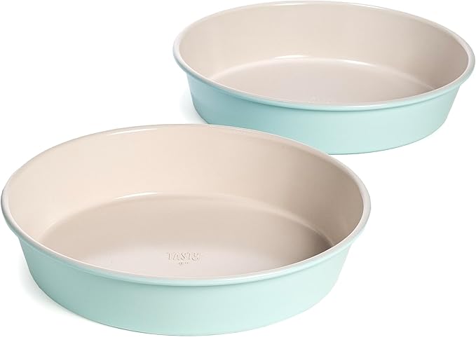 Tasty Clean Ceramic Round Cake Pans Set, 2-Pack of 9-Inch Cake Pans, Durable Aluminized Steel for Professional Results, Clean Ceramic Nonstick Coating, Oven Safe to 425°F, Dishwasher Safe, Aqua