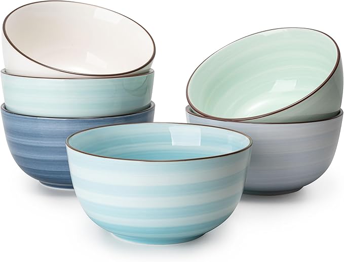 Sweese 20 Oz Porcelain Cereal Bowls - Set of 6, Multicolor, Lead-Free, for Soup, Salad, Rice Snacks, Kitchen Decor