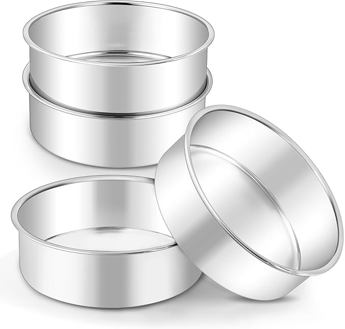 LIANYU 6 Inch Cake Baking Pans Set of 4, Stainless Steel Round Cake Bake Pan, Fit in Pot Pressure Cooker Air Fryer, Healthy & Toxic Free, Leak-proof & Dishwasher Safe