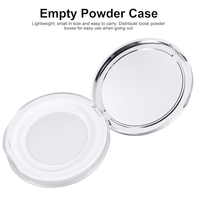 Powder Container 2pcs Loose Powder Containers with Elasticated Net Sifter, Mirror and Puff 5g Loose Powder Compact Case Case for DIY Makeup and Travel (Sliver) Powder Puff-BrightBean Baby