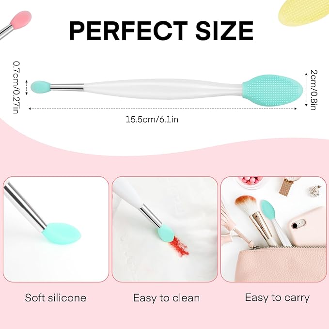 Unaone Lip Scrub Brush - 3 PCS Dual-ended Lip Scrubber Exfoliator and Silicone Lip Brush, 2-in-1 Silicone Lip Scrub Tool Lip Mask Applicator, Gentle Exfoliator & Applicator for Soft-BrightBean Baby